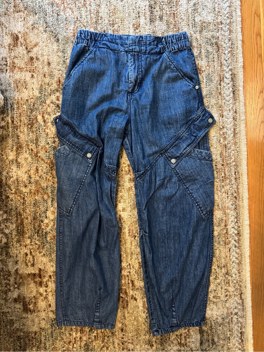 Pilcro Anthropologie Seamed Sport Low-Rise Cargo Jeans Blue Denim